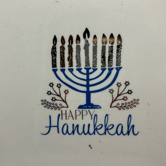 Happy Hanukkah Ceramic Pottery Set: Cheese Board, Cheese Knife, & Round Plate - Picture 8 of 12